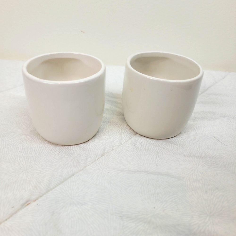Small Miniature White Painted Cat Theme Pots Planters For Succulents 2 x 2.5 - Picture 2 of 8
